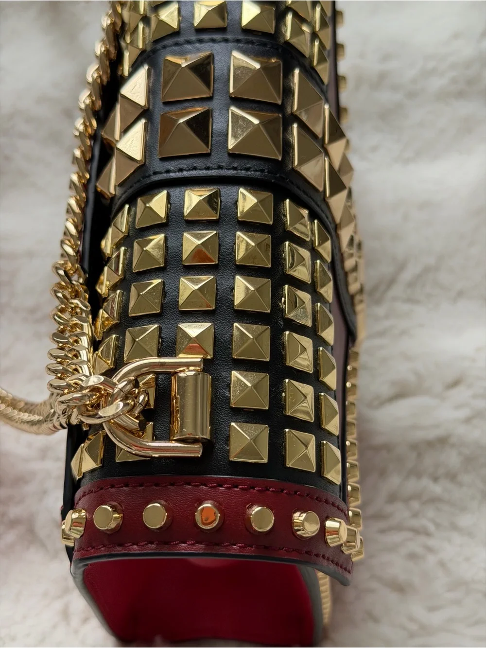 Michael Kors Whitney Studded Chain Strap Shoulder Bag - Red Burgundy Black